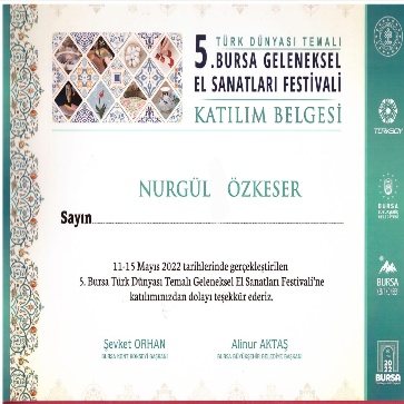 Bursa festivali katılım belgesi
