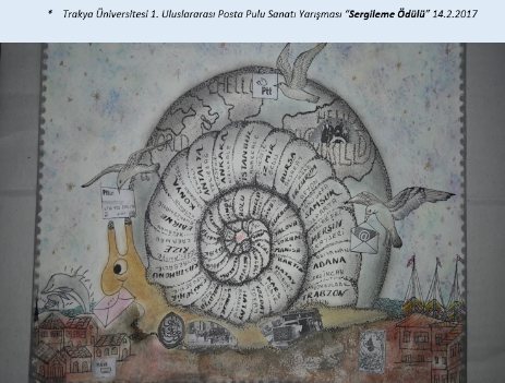 Trakya Üniversitesi posta pulu sanatı yarışmasında sergilenen eser